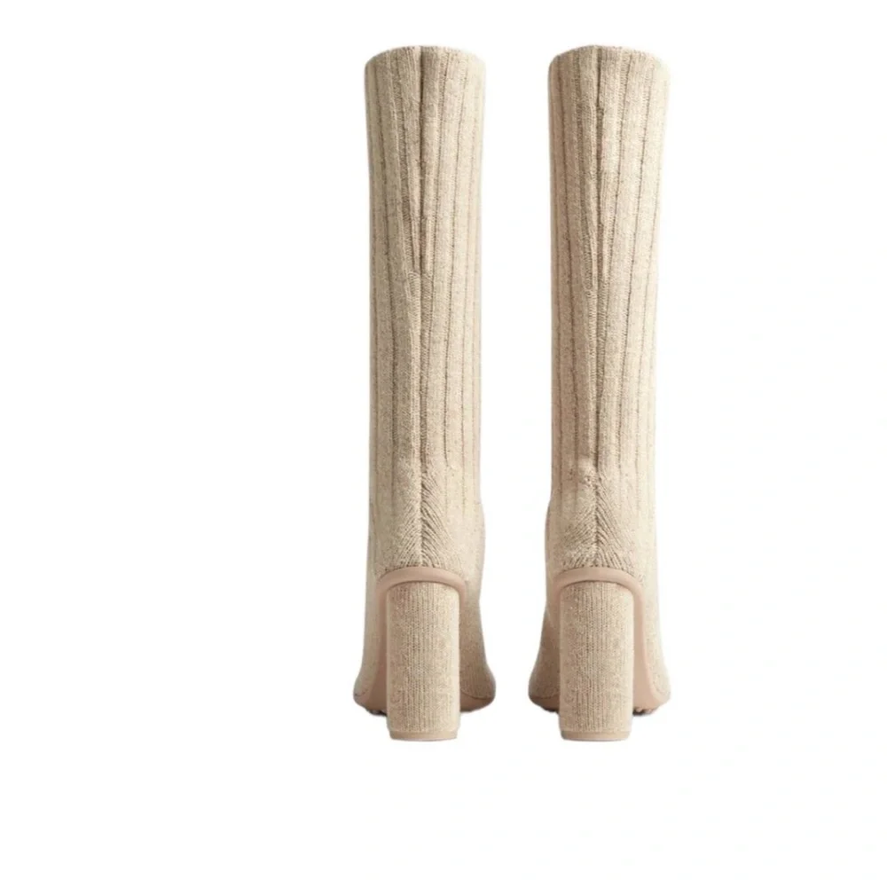 Bottega Veneta Beige Ribbed Knit Sock Boots Size EU 40 / US 10 Women